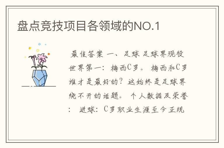 盘点竞技项目各领域的NO.1
