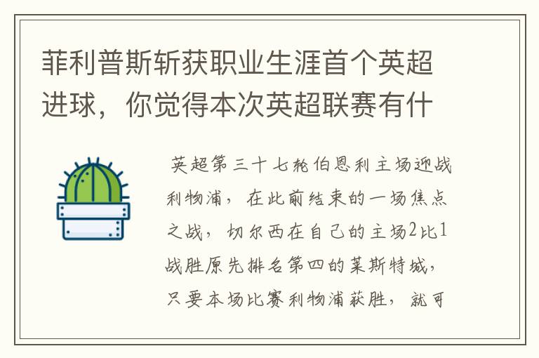 菲利普斯斩获职业生涯首个英超进球,你觉得本次英超联赛有什么看点?