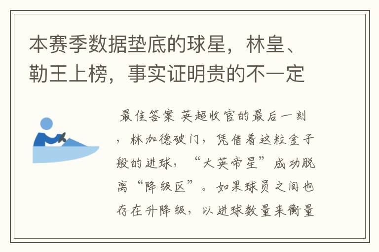 本赛季数据垫底的球星,林皇、勒王上榜,事实证明贵的不一定就好