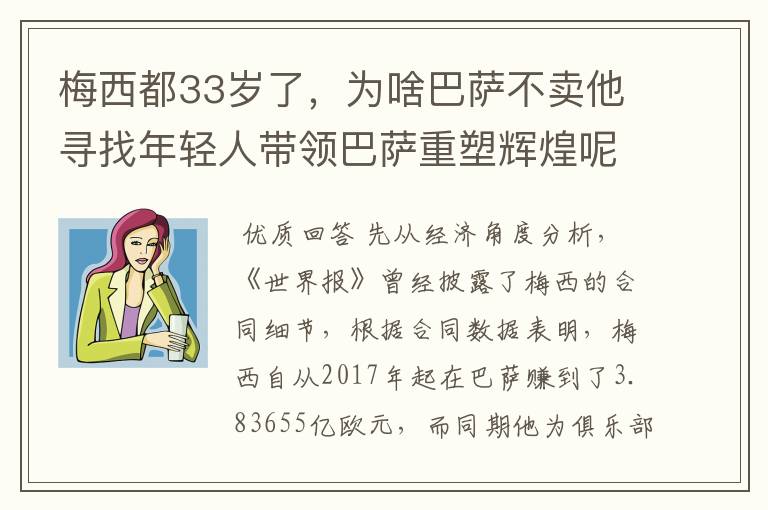 梅西都33岁了,为啥巴萨不卖他寻找年轻人带领巴萨重塑辉煌呢?