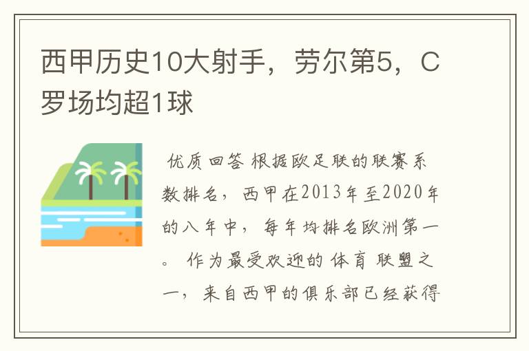 西甲历史10大射手,劳尔第5,C罗场均超1球