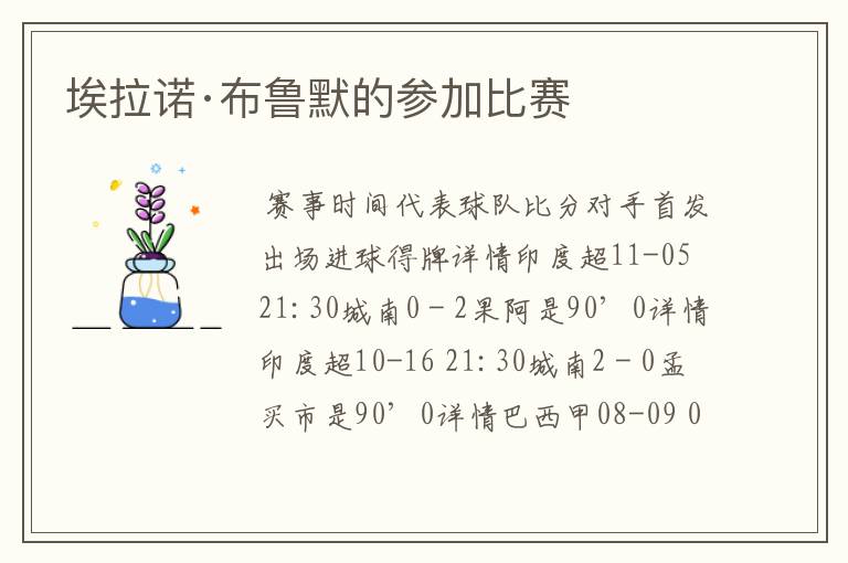 埃拉诺·布鲁默的参加比赛