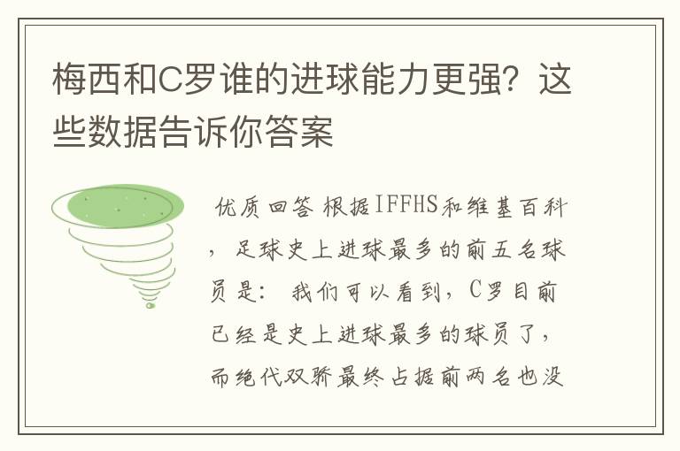 梅西和C罗谁的进球能力更强?这些数据告诉你答案