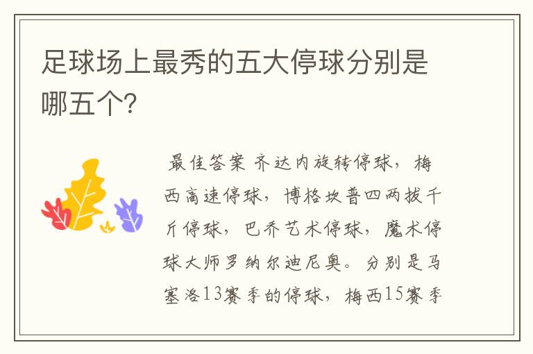 足球场上最秀的五大停球分别是哪五个?