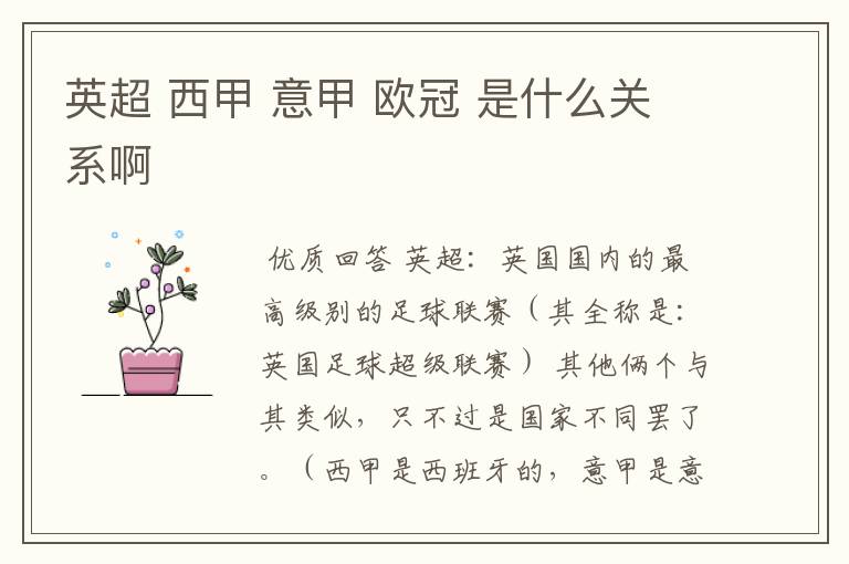 英超 西甲 意甲 欧冠 是什么关系啊