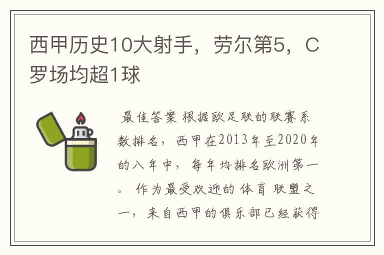 西甲历史10大射手,劳尔第5,C罗场均超1球