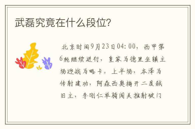 武磊究竟在什么段位?