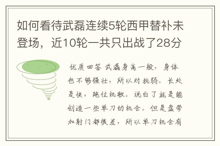 如何看待武磊连续5轮西甲替补未登场,近10轮一共只出战了28分钟?