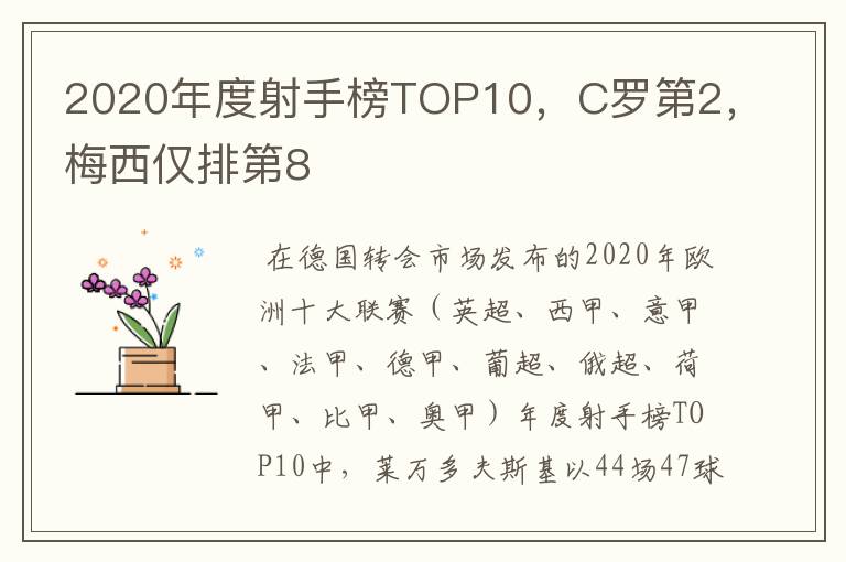 2020年度射手榜TOP10,C罗第2,梅西仅排第8