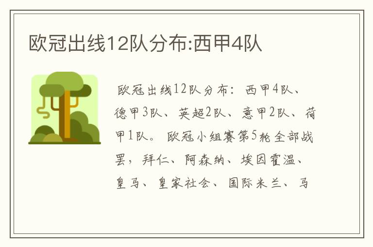 欧冠出线12队分布:西甲4队