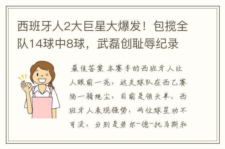 西班牙人2大巨星大爆发!包揽全队14球中8球,武磊创耻辱纪录