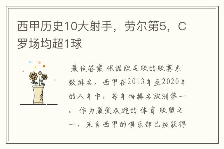 西甲历史10大射手,劳尔第5,C罗场均超1球