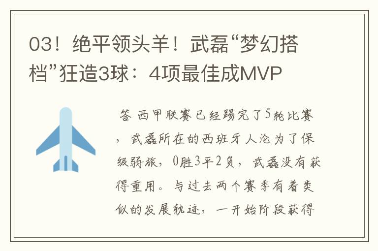 03!绝平领头羊!武磊“梦幻搭档”狂造3球:4项最佳成MVP