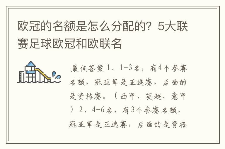 欧冠的名额是怎么分配的?5大联赛足球欧冠和欧联名