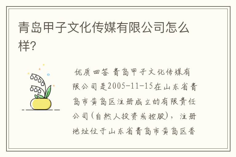 青岛甲子文化传媒有限公司怎么样?