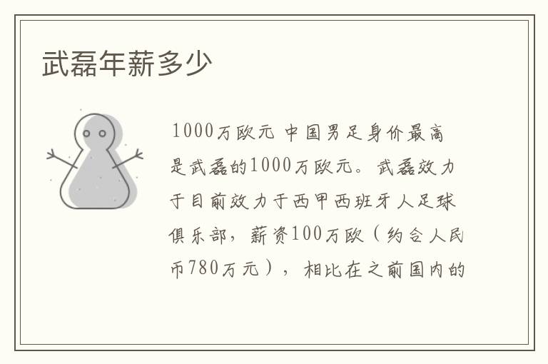 武磊年薪多少