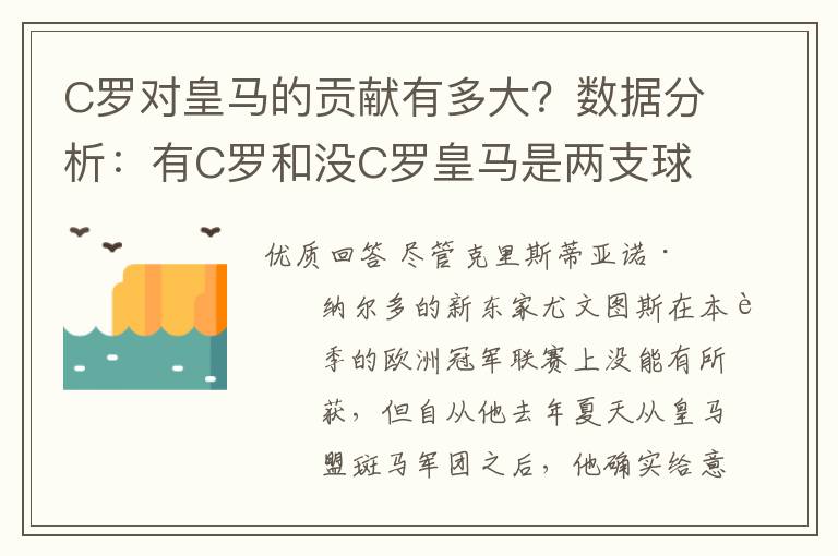 C罗对皇马的贡献有多大?数据分析:有C罗和没C罗皇马是两支球队