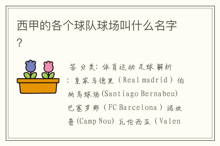 西甲的各个球队球场叫什么名字?