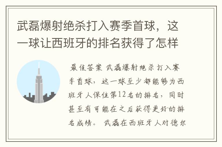 武磊爆射绝杀打入赛季首球,这一球让西班牙的排名获得了怎样的提升?