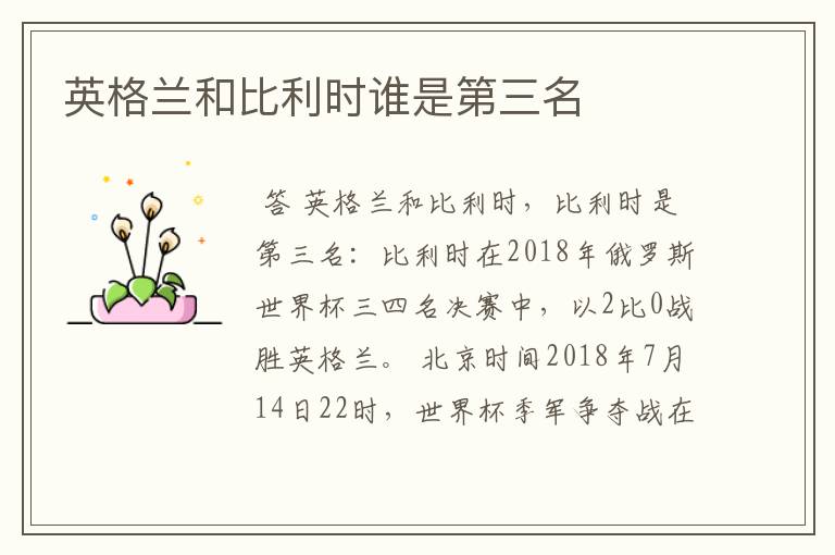 英格兰和比利时谁是第三名