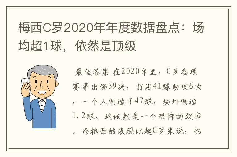 梅西C罗2020年年度数据盘点:场均超1球,依然是顶级