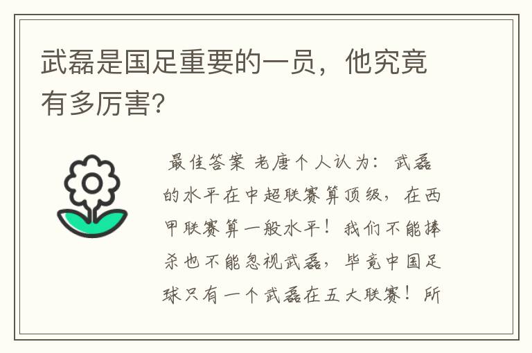 武磊是国足重要的一员,他究竟有多厉害?
