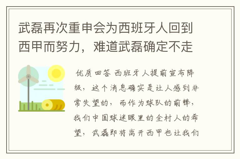武磊再次重申会为西班牙人回到西甲而努力,难道武磊确定不走了?