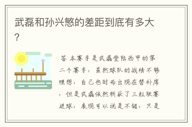 武磊和孙兴慜的差距到底有多大?