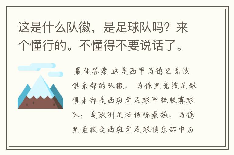 这是什么队徽,是足球队吗?来个懂行的。不懂得不要说话了。