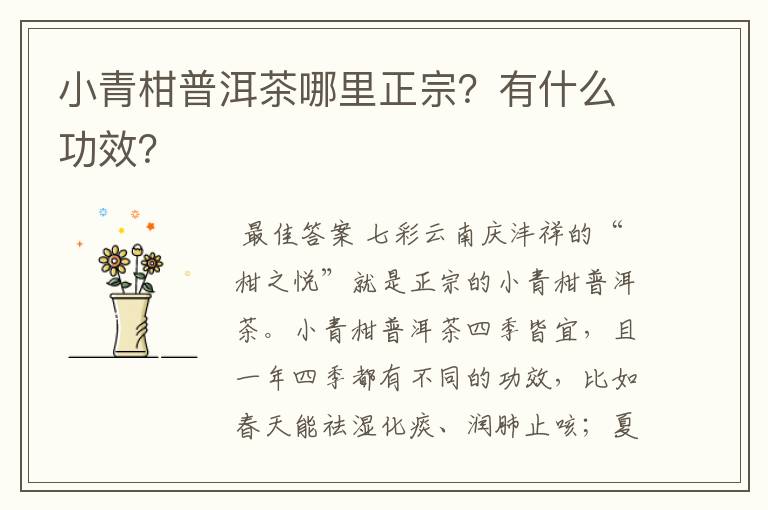 小青柑普洱茶哪里正宗？有什么功效？