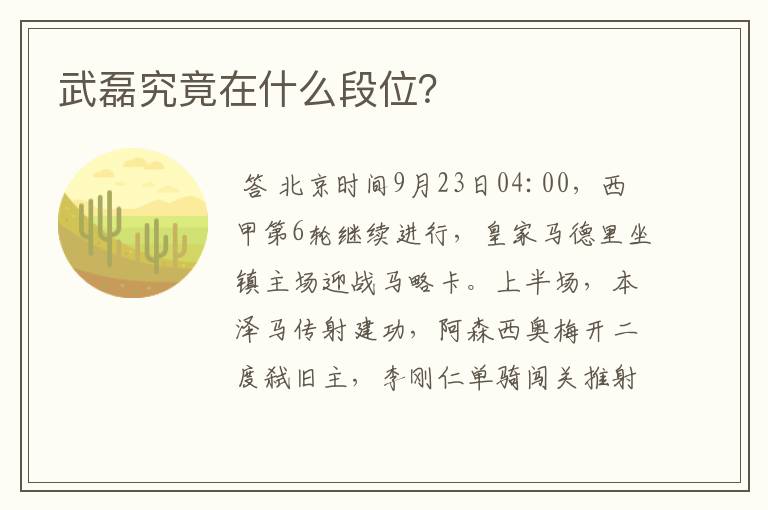 武磊究竟在什么段位?
