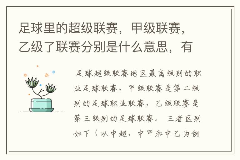 足球里的超级联赛,甲级联赛,乙级了联赛分别是什么意思,有什么区别?谁能给我解释一下