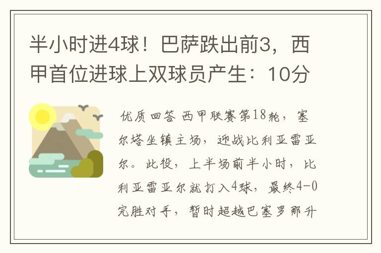 半小时进4球!巴萨跌出前3,西甲首位进球上双球员产生:10分
