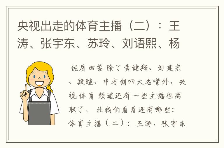 央视出走的体育主播(二):王涛、张宇东、苏玲、刘语熙、杨茗茗-