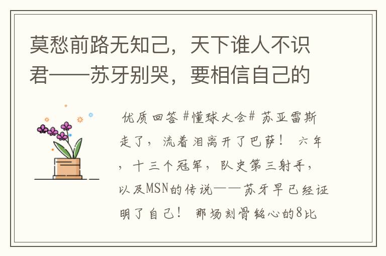 莫愁前路无知己,天下谁人不识君——苏牙别哭,要相信自己的路!