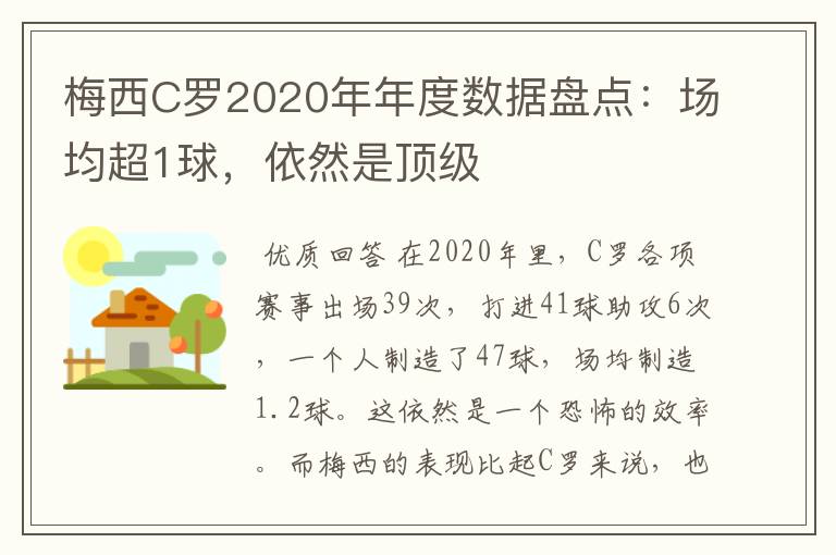 梅西C罗2020年年度数据盘点:场均超1球,依然是顶级