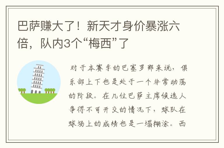 巴萨赚大了!新天才身价暴涨六倍,队内3个“梅西”了