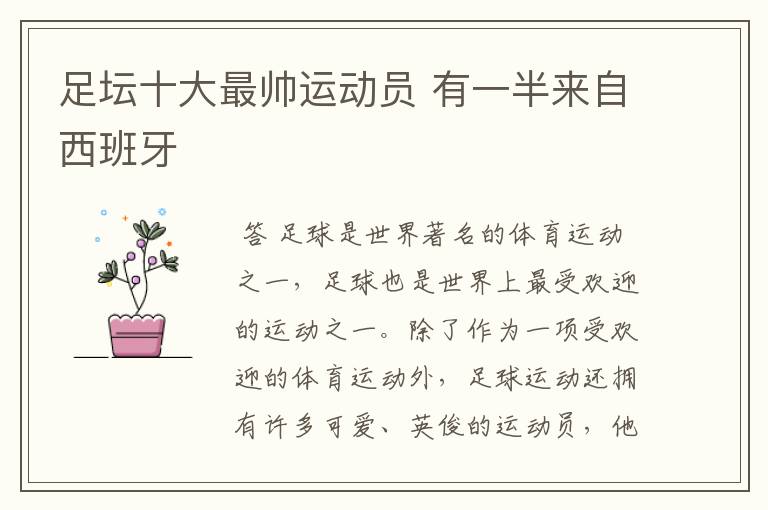 足坛十大最帅运动员 有一半来自西班牙