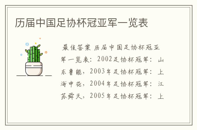 历届中国足协杯冠亚军一览表