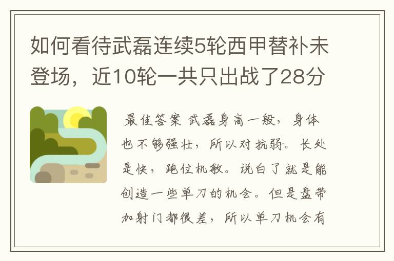 如何看待武磊连续5轮西甲替补未登场,近10轮一共只出战了28分钟?