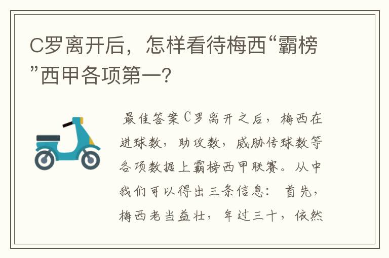 C罗离开后,怎样看待梅西“霸榜”西甲各项第一?