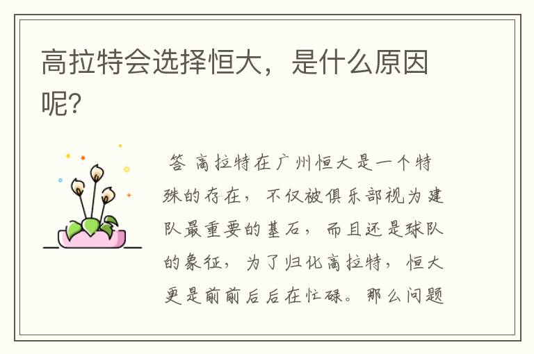 高拉特会选择恒大,是什么原因呢?