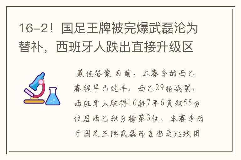 16-2!国足王牌被完爆武磊沦为替补,西班牙人跌出直接升级区