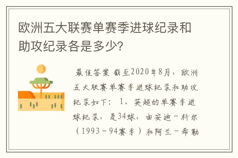 欧洲五大联赛单赛季进球纪录和助攻纪录各是多少?
