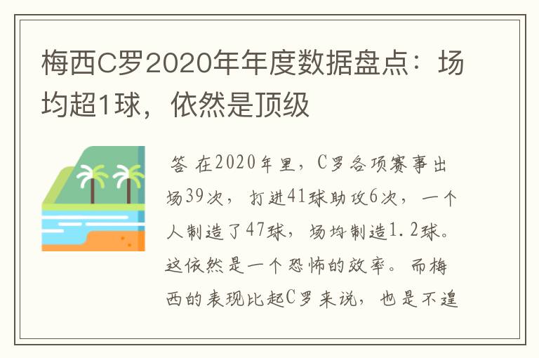 梅西C罗2020年年度数据盘点:场均超1球,依然是顶级