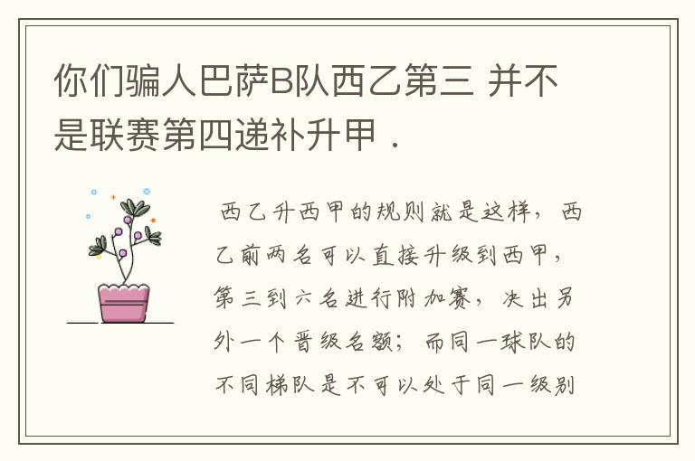 你们骗人巴萨B队西乙第三 并不是联赛第四递补升甲 .