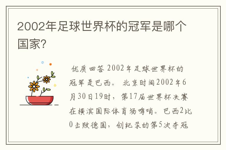 2002年足球世界杯的冠军是哪个国家?