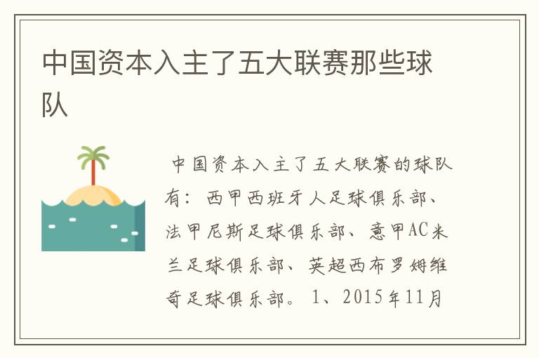 中国资本入主了五大联赛那些球队