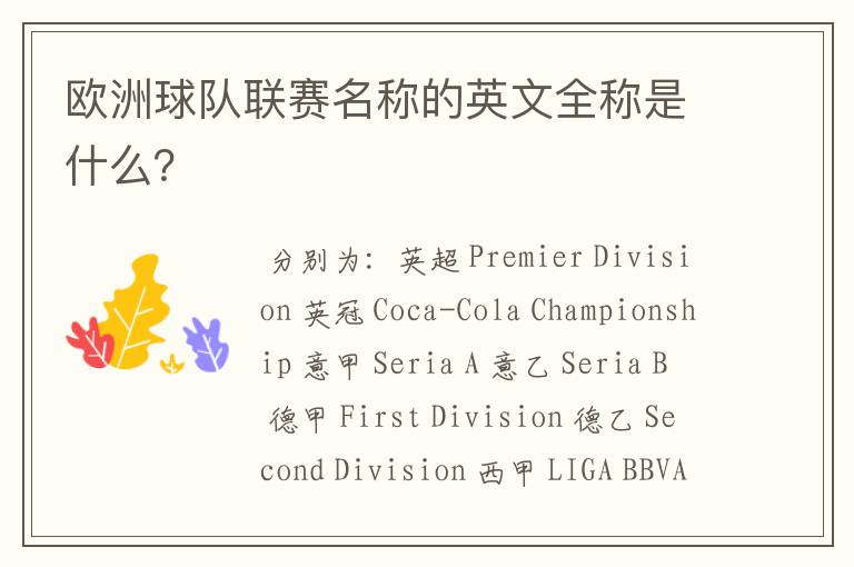 欧洲球队联赛名称的英文全称是什么?