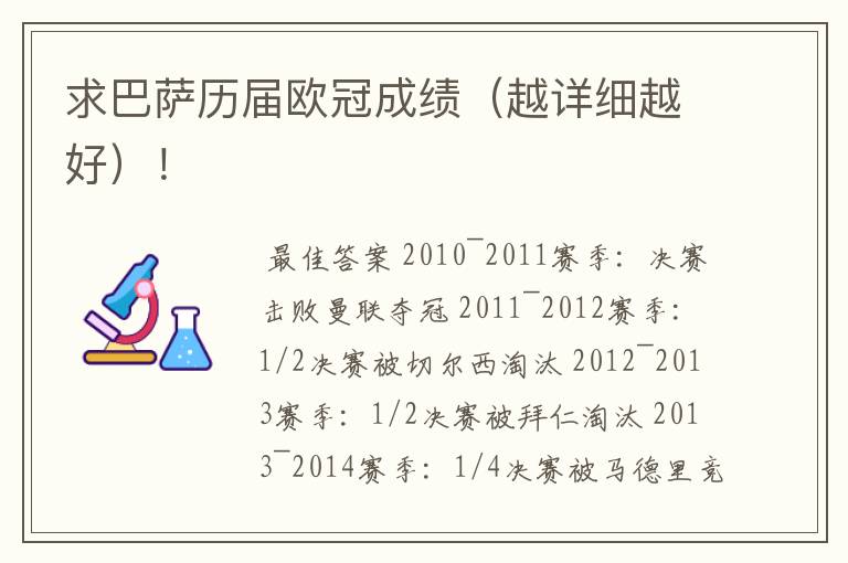 求巴萨历届欧冠成绩(越详细越好)!